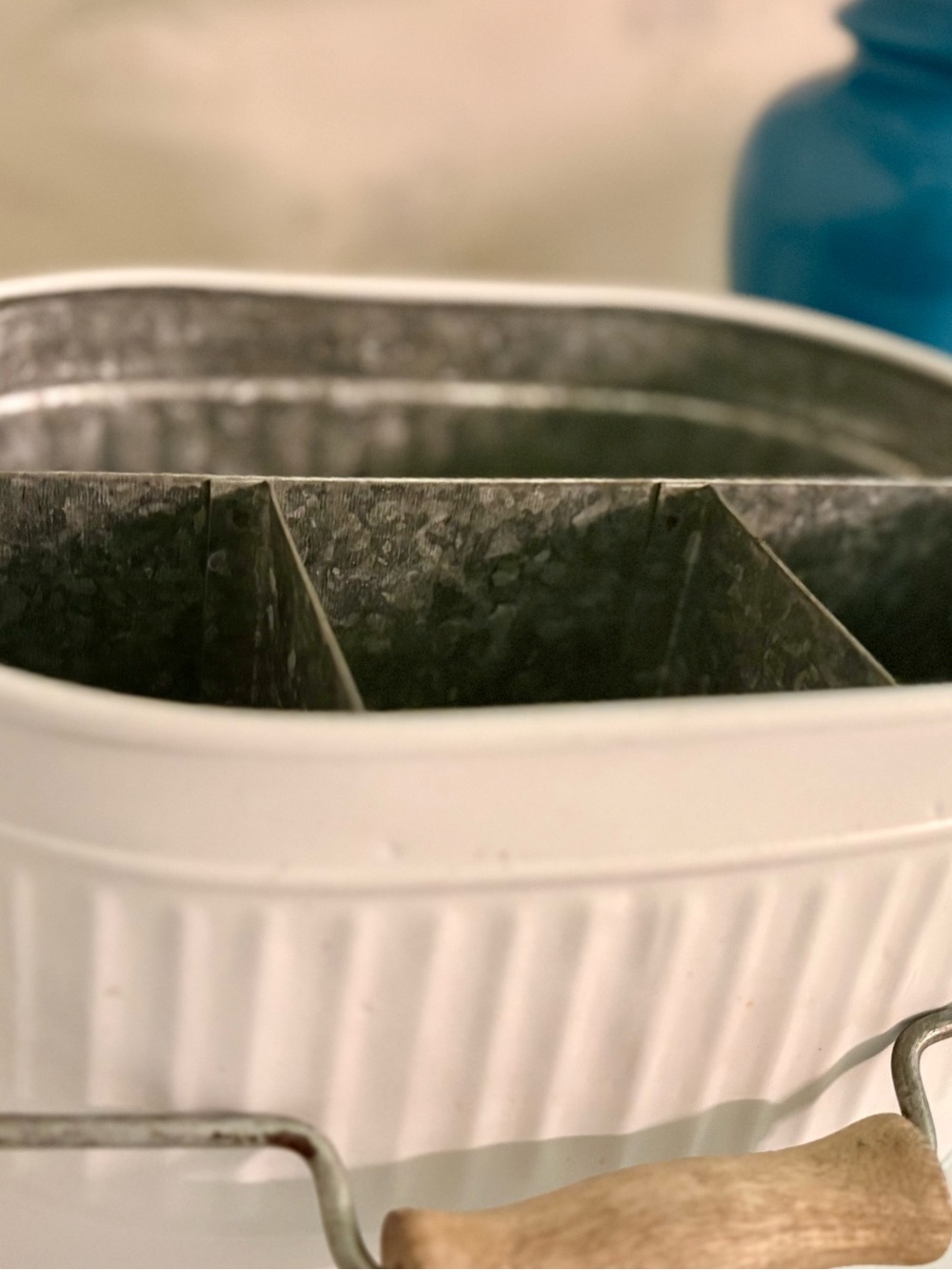 White Ribbed Metal Caddy with Dividers